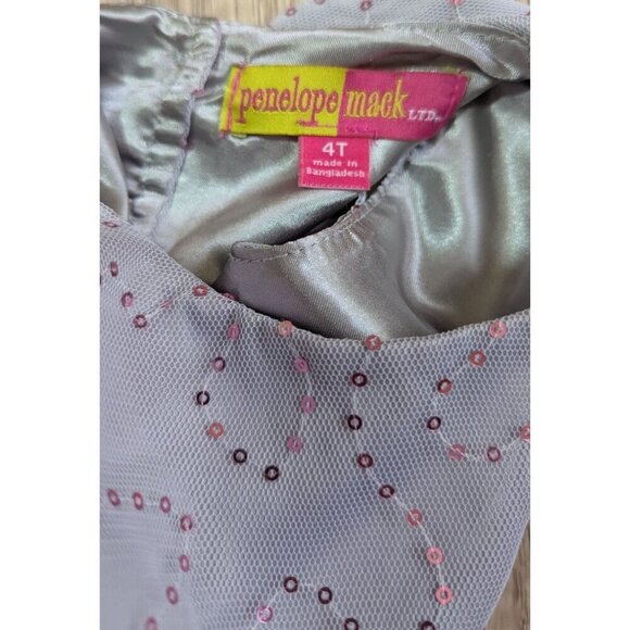 Penelope Mack Girls 4T silver purple Dress W/ Pink Sequins & Flower Accent Tulle - Picture 5 of 8
